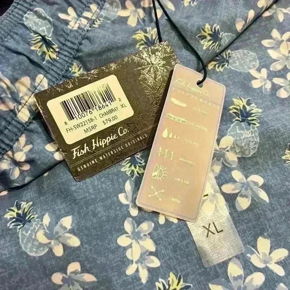 NWT Fish Hippie M Deluna Volley Short Chambray Size XL 8” Inseam Resort Beach - Picture 7 of 7